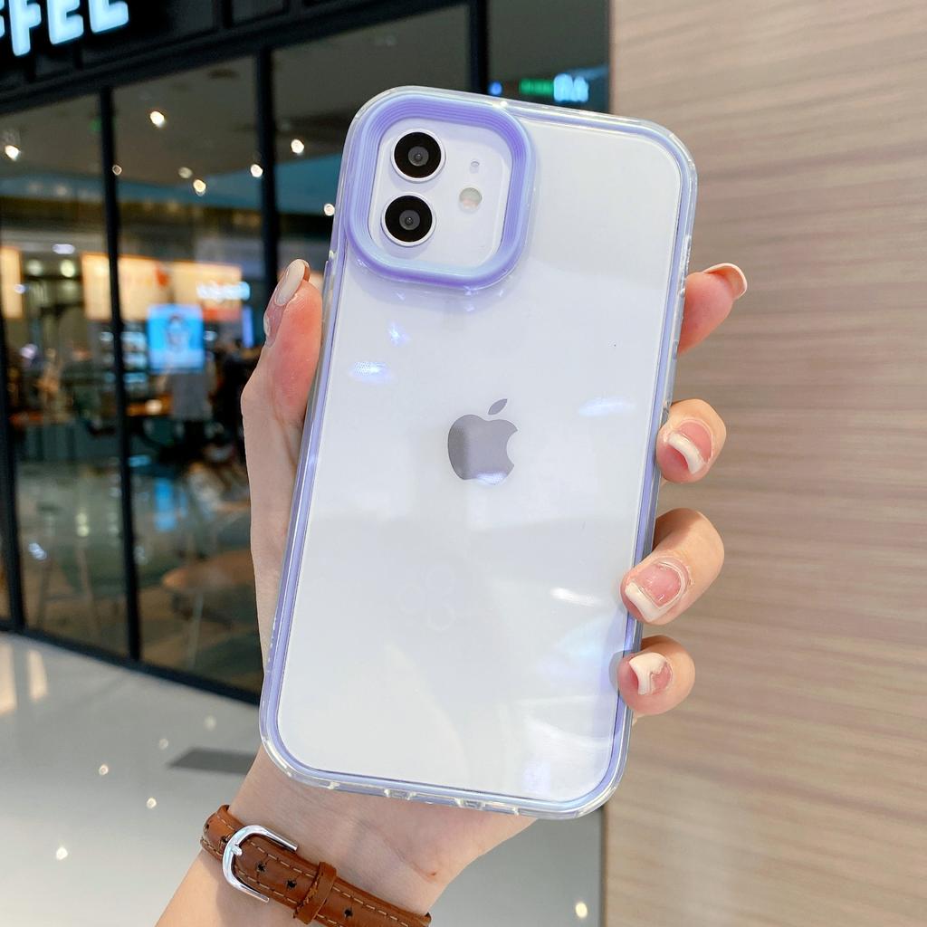 Transparent Three-in-One Compatible with iPhone 16/15 Pro Max Apple 14 Phone Case 13/12 Candy Color Frame 17