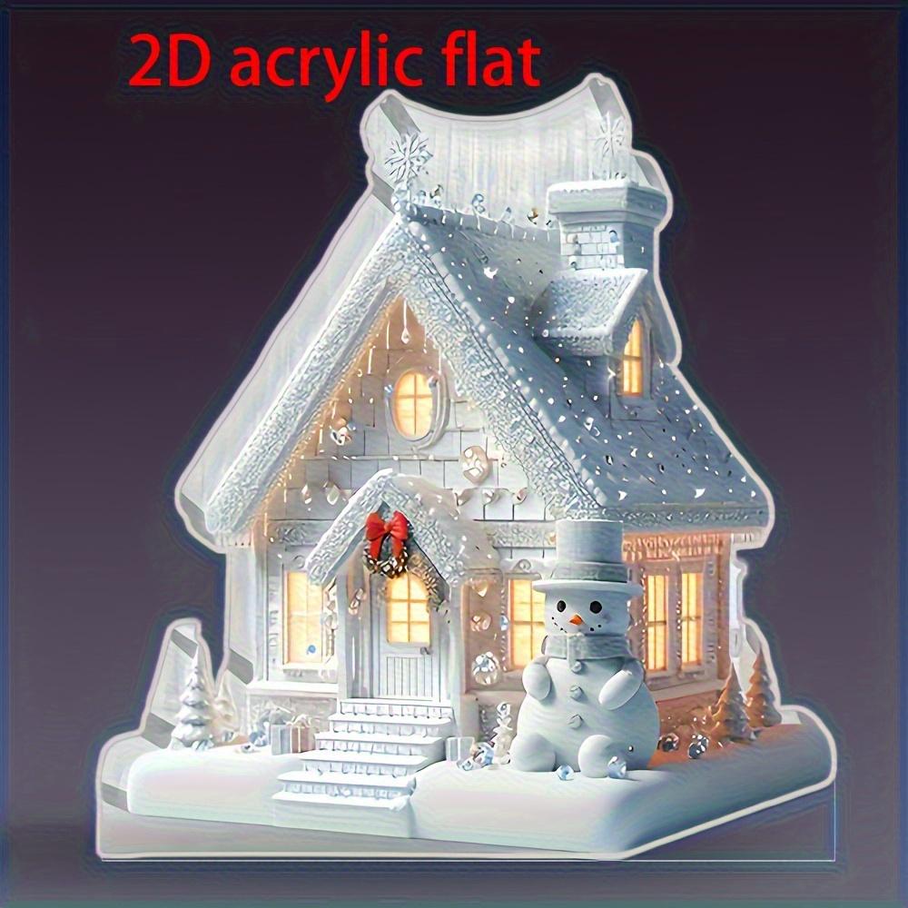 2D Flat Classic Acrylic Snowman House Tabletop Decoration, Snowman, Pine Trees, and Snowflakes, suitable for wall decoration, porch, room, villa, acce