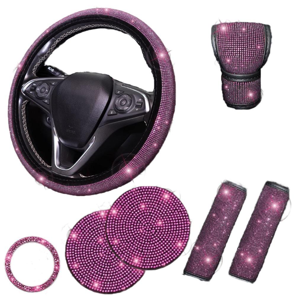 Rhinestone Bling Car Interior Accessories Set Steering Wheel Protective Case  Car Protection
