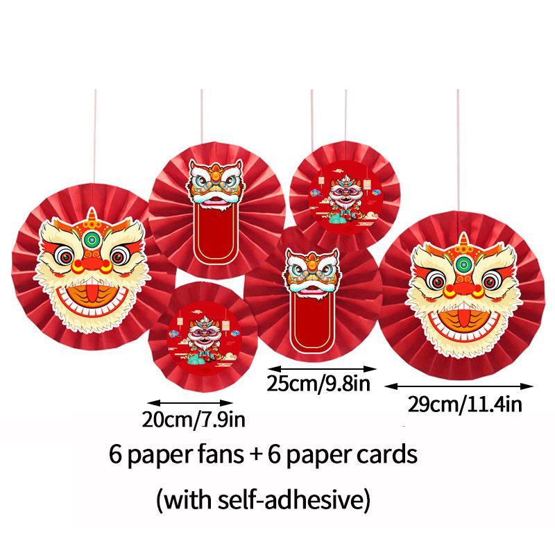 Chinese New Year Paper Fan Decor Chinese Wedding Red Paper Fan Hanging Ornament Crafts  Home Spring Festival Wedding Party Decor