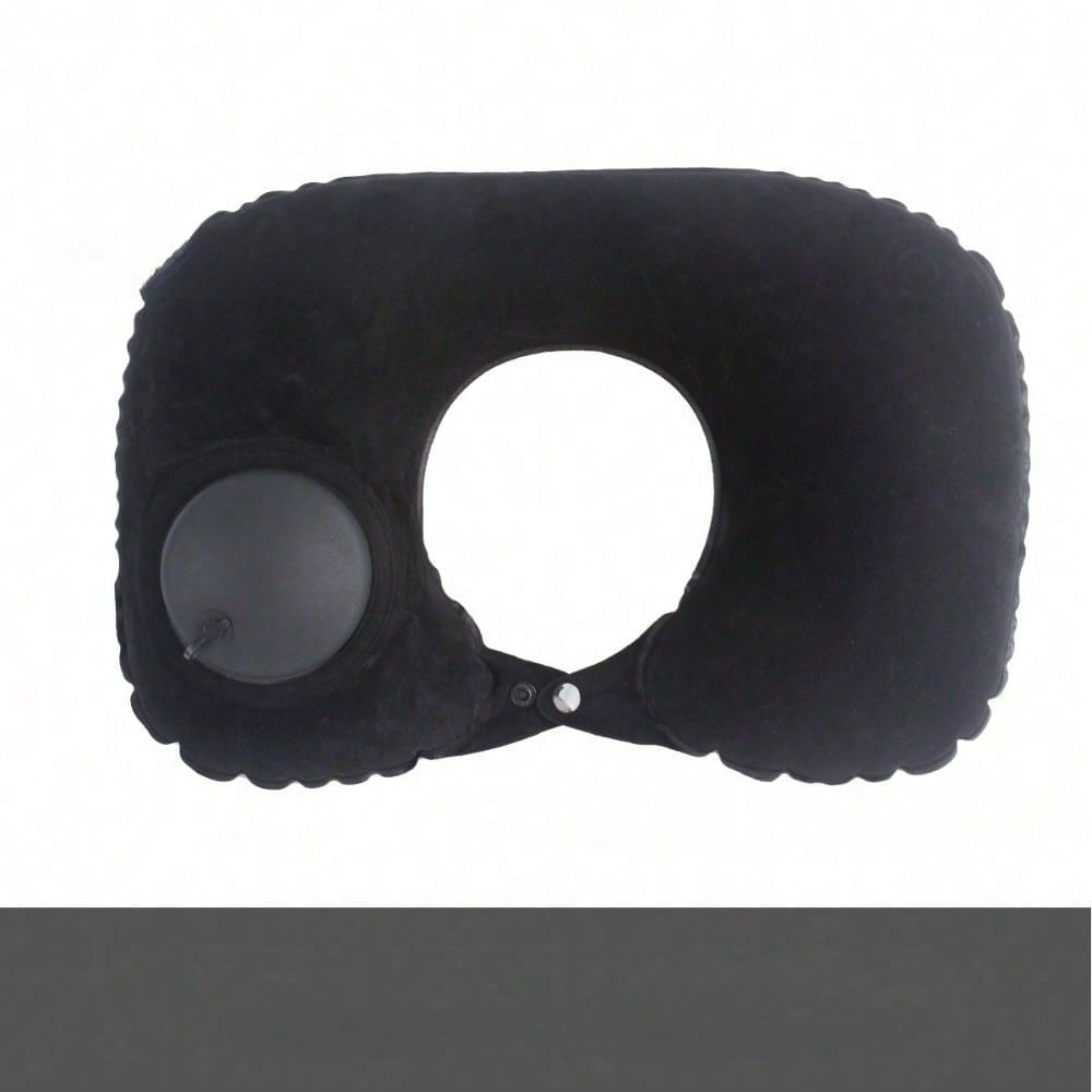 Press-inflatable U-shaped Pillow, Neck Support Pillow, Travel Essential, Neck Foldable, Portable Flocked-blow Travel Pillow, U-shaped Pillow