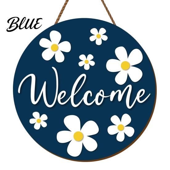 Decorative Wood Sign for Porch Wooden Daisy Welcome Front Door Rustic Farmhouse Hanging Wall Decor Floral Art with Hemp Rope Plaque Home Entrance