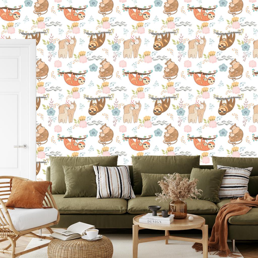Joyful Wild Animals Wallpaper for Living Room and Bedroom 50x1000