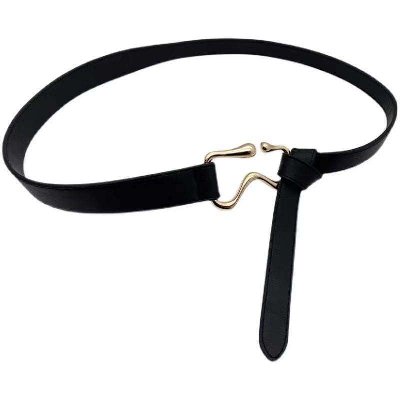 Elegant Korean Style Black Faux Leather Belt For Women With Knot Detail Perfect For Dresses And Coats
