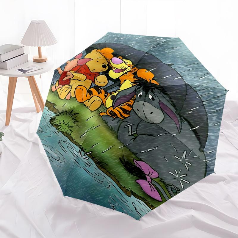 Rainy Day Winnie the Pooh Themed Automatic Opening and Closing Umbrella, Brightly Colored 8-rib Portable Umbrella, Suitable for Men and Wome