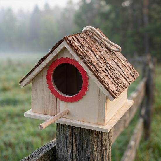 Holz-Vogelhaus für Gartenvögel Hängendes Vogelhaus mit Sitzstange Rustikales Vogelhaus für Bauernhaus Haus Garten Dekoration