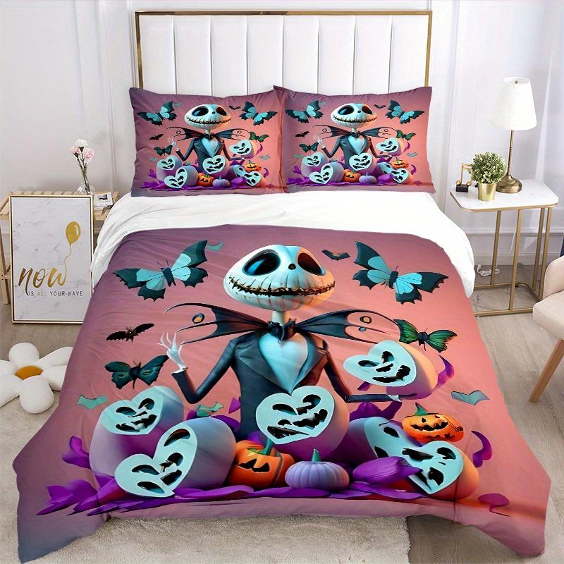 3pcs Butterfly Pumpkin Jack Halloween Theme Bedding Set - Includes 1 Quilt Cover and 2 Pillowcases, Comfortable Bedding with Stylish Design for B