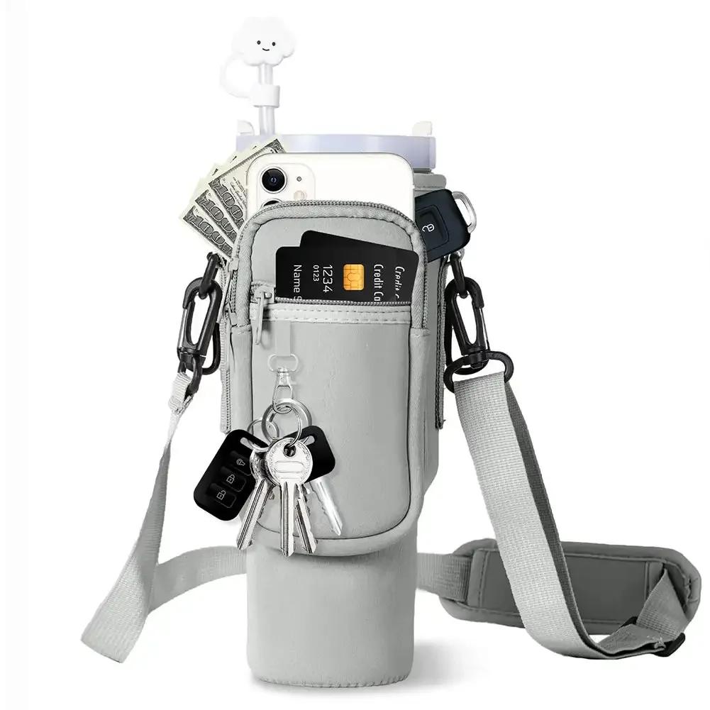 Suport pentru sticlă de apă Curea de umăr reglabilă Geantă pentru sticlă pentru sticlă de apă Buzunare multiple cu buzunar pentru telefon pentru paharul Stanley de 40 oz