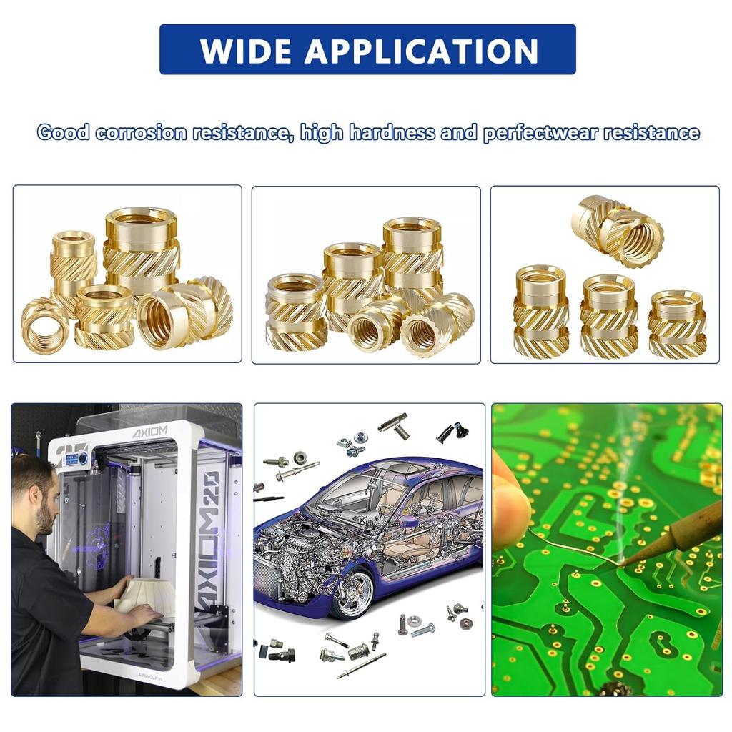 415Pcs M2 M3 M4 M5 M6 Threaded Inserts for Plastic Heat Set Insert Brass Insert Assortment Kit for 3D Printing Injection Molding Press Thread Nuts