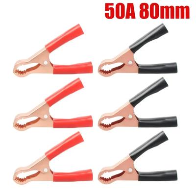 50A 80mm Jacaré Clipes Isolados Vermelho Preto Bota Crocodilo Grampo para Caminhão Carro Caravan Van Carregador de Bateria Cabo de Teste Elétrico