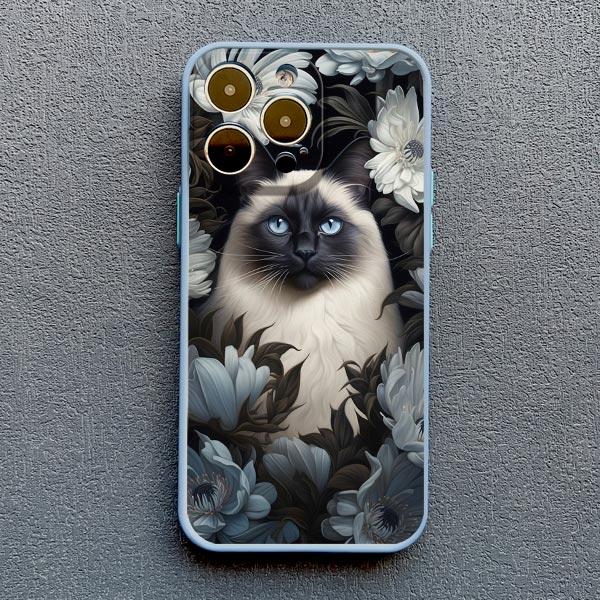Art Painting Rose Cat Phone Case For iphone 15 14 Plus Pro Max 13 12 Mini 11 Pro MAX XS X XR 8 7 SE 2020 Shockproof Shell Cover