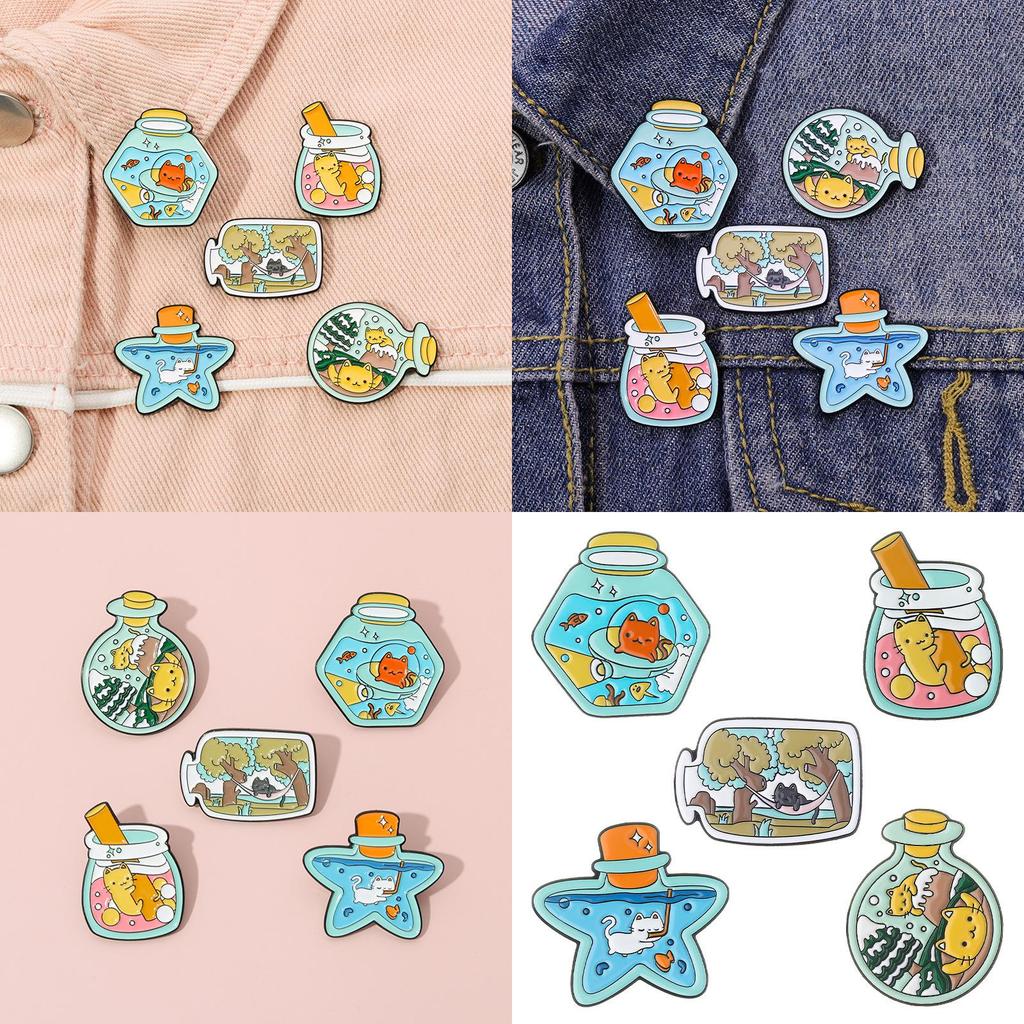 Entzückende Katze Form Legierung Brosche Mini Tier Treibflasche Perfekt Für Geschenke