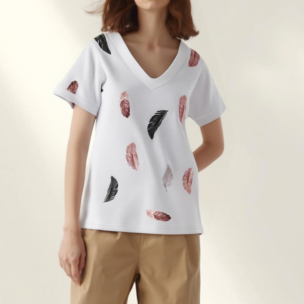 Women's Summer Casual T-shirt Printed V-neck Short-sleeved T-shirt Top