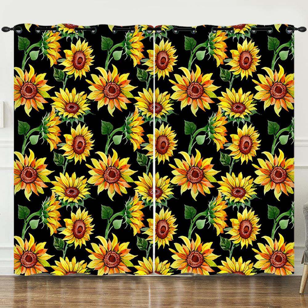 Flower Series Sunflower Digital Printing Curtain Blackout And Punching