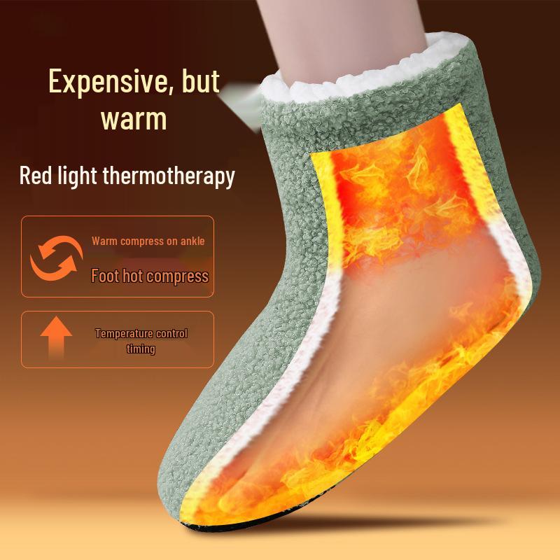 Red Light Therapy Heated Cotton Shoes: Winter Velvet, Thickened, Anti-Frost Foot Warmers.