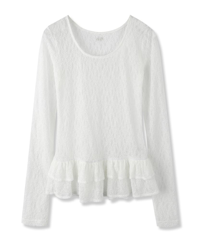 AVANDRESS Ella Flower See-Through Frill Tee_2 Colors