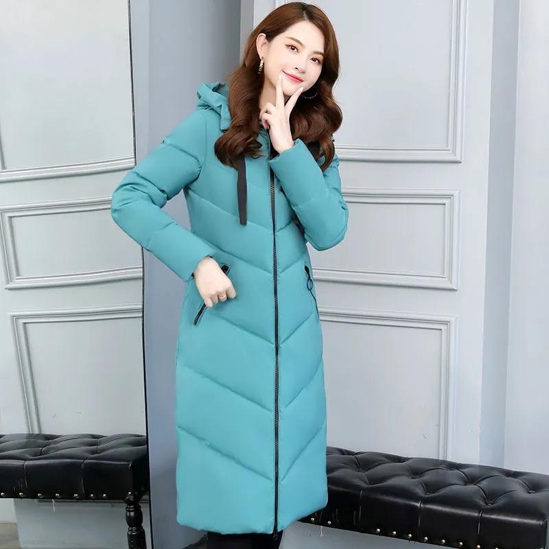 Women's Winter Hooded Medium-length Cold Jacket Solid Color Slim Daily Jacket