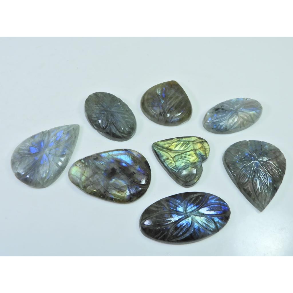 250Cts. Natural Labradorite Carving Mix Cabochon Loose Gemstone 08Pcs Lot LL-1128