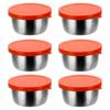 6Pcs Sauce Cups with Easy Open Colorful Lids Leak-Proof 40ml Salad Dressing Containers Stainless Steel Snack Cups