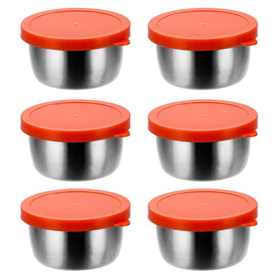 6Pcs Sauce Cups with Easy Open Colorful Lids Leak-Proof 40ml Salad Dressing Containers Stainless Steel Snack Cups