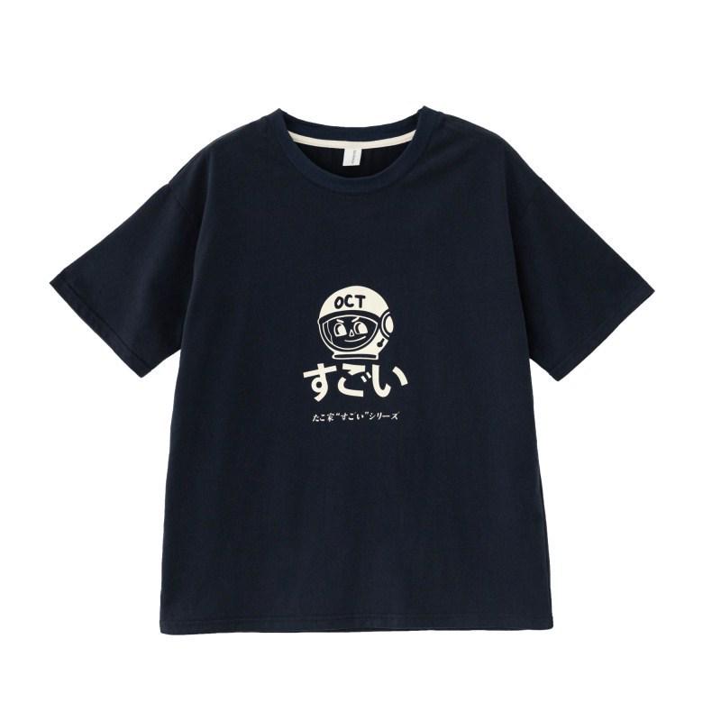 

Huangzheng Women s Cartoon Print Short Sleeve T-Shirt – Loose Fit, Round Neck, Summer Style One Size темно-синього кольору