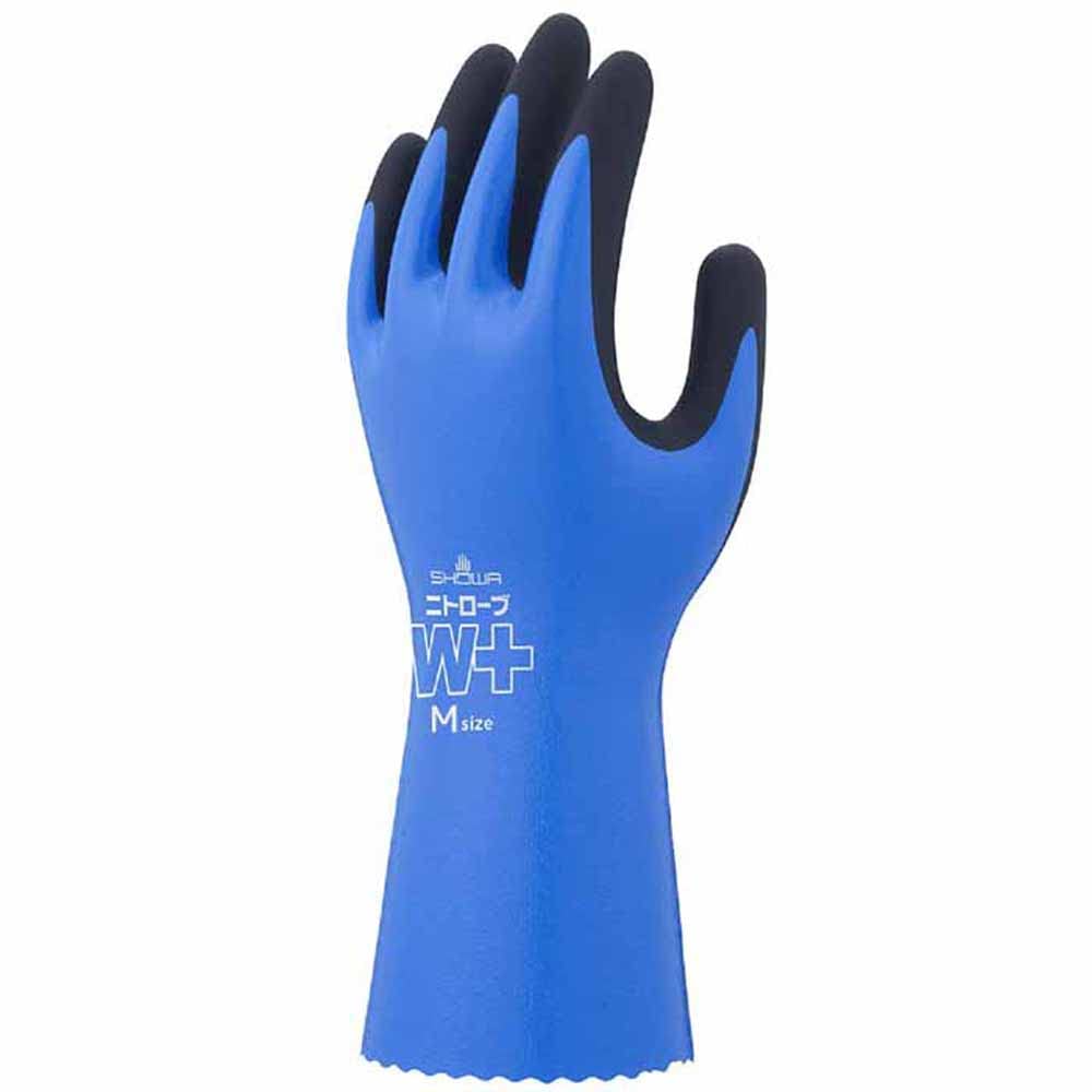 Showaglove 378 Plus Nitrobe Waterproof and Work Size 1 Pair of No. W+ Oil-Resistant Gloves, M, Blue, (Set 2)