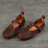 Johnature Retro Genuine Leather Soft Soled Hollow-out Sandals Round Toe Belt Buckle Flat Women's Shoes
