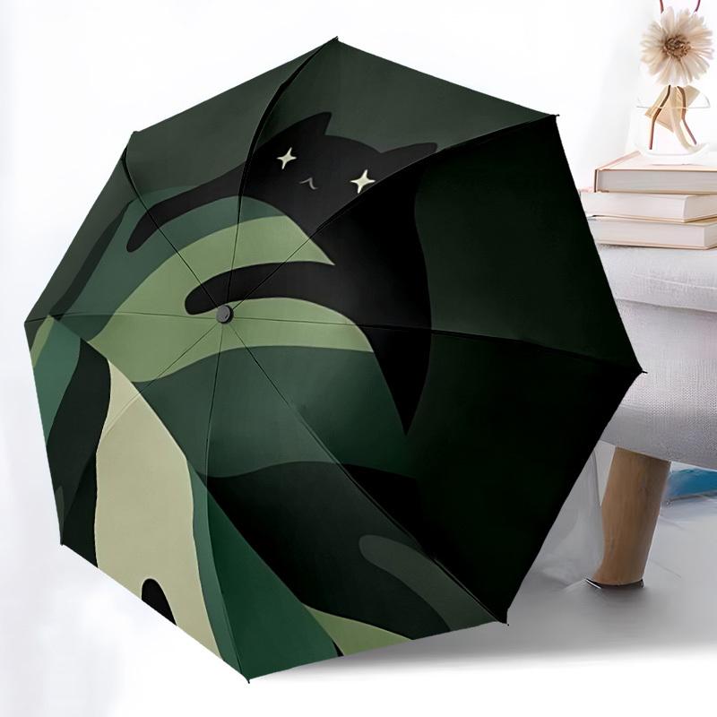 

1pc Cat Night Automatic Open/Close Umbrella with Cute Cat Face & Star Design - All-Season Portable Folding Compact Luxury Para Iron&8K