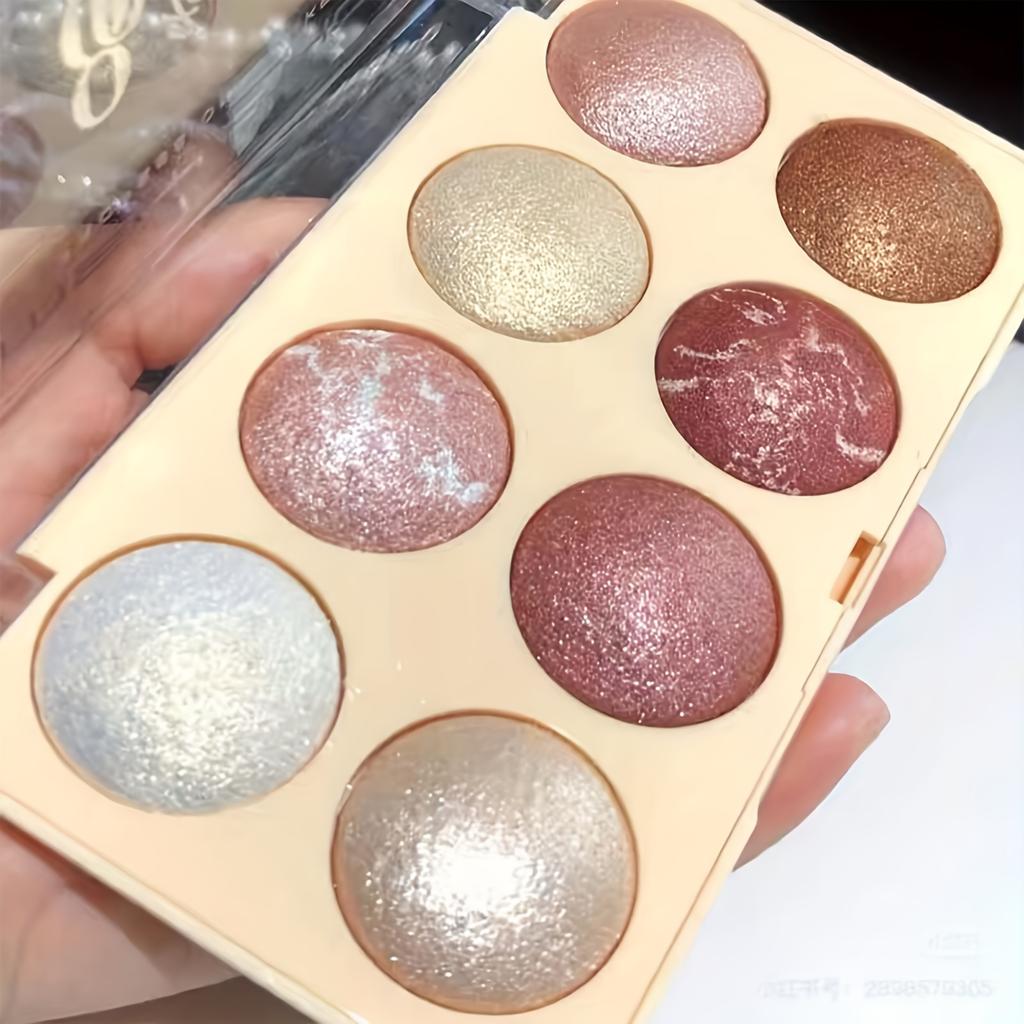 8-Color Highlight Contour Eyeshadow Palette Ultra-Fine Glitter, Moisturizing Luster, Buildable and Waterproof Blush Eyeshadow Multi-use Powder