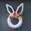 Easter Bunny Wreath for Front Door Yarn Wrap Rabbit Shaped Wreath with Artificial Flowers for Spring Porch Wall Window Indoor Outdoor Decor