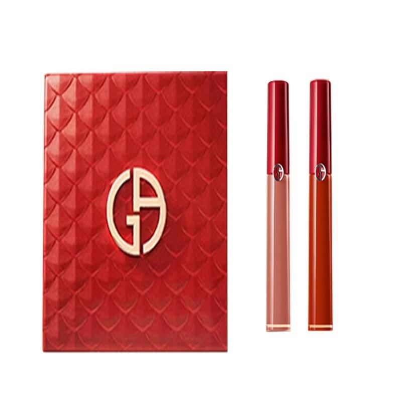 Armani GIORGIO Джордж красная туба блеск-помада для губ набор для макияжа легко наносится бархатистый финиш Неоднозначный блеск для губ #214+Легендарный томатно-красный #405 красный