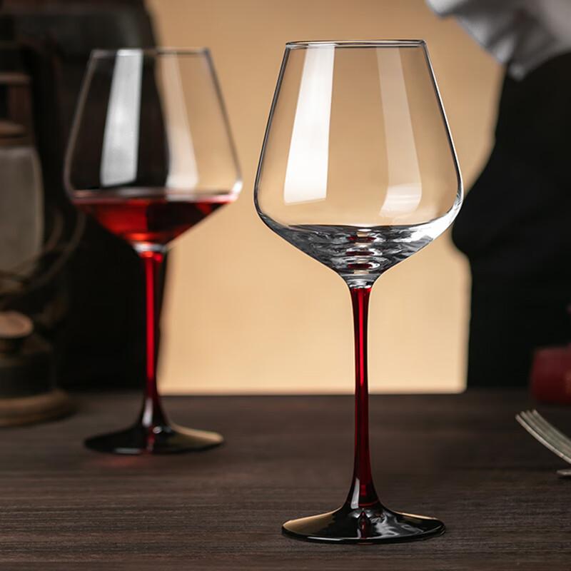CRISTALGLASS Burgundy Wine Glass Set Large Crystal Glass Red Wine Stemware 460ml 2 Pieces Red Stem