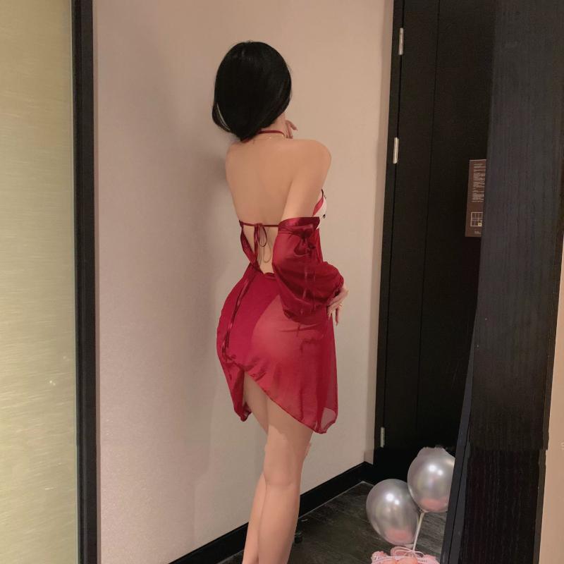 Sexy Chinese Bride Traditional Nightdress Lady Lingerie Chiffon See Through Embroidery Retro Hanfu Skirt Cosplay Classic Costume