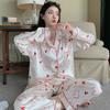 Pajamas Women's Satin Long-sleeved Pajamas Pajamas Suit Flower Printed High-grade Ice Silk Can Be Worn Outside Home Wear Pajamas