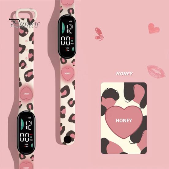 Children Digital Watch LED Cartoon Dog Print Adjustable Silicone Strap Clear Accurate Display Portable Students Unisex Wristwatch