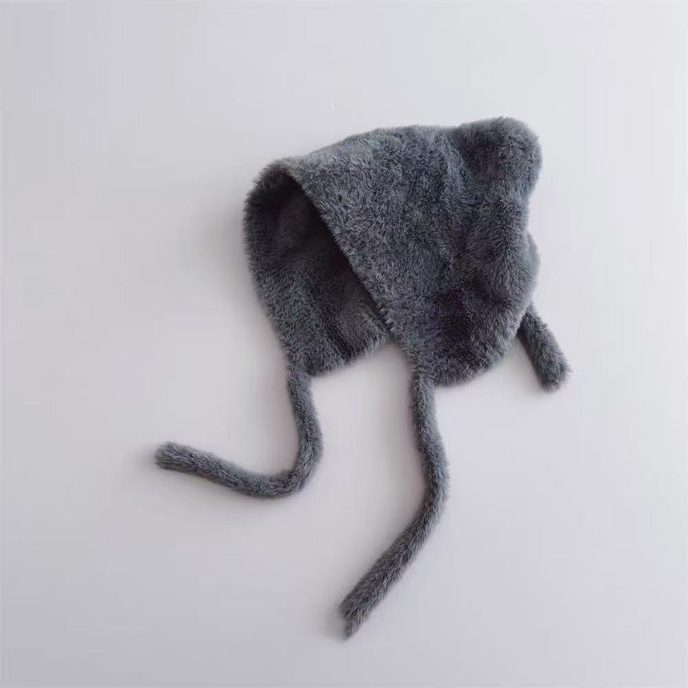 Children's Cute Kitten Ear Muffs Hat - Plush, Knitted, Windproof, and Warm Solid Color Headwear