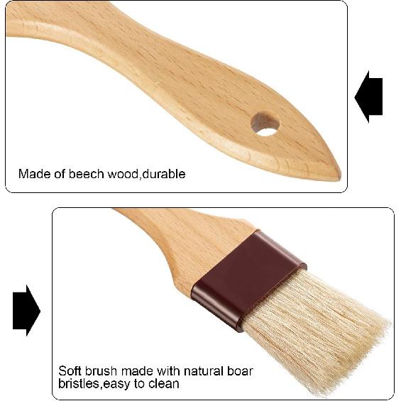Boao 4 Pieces Natural Bristle Pastry Brush Beech Wooden Handle Basting and BBQ Brushes for Cooking, Butter, Oil, Egg, Marinade, Grilling, Baking,