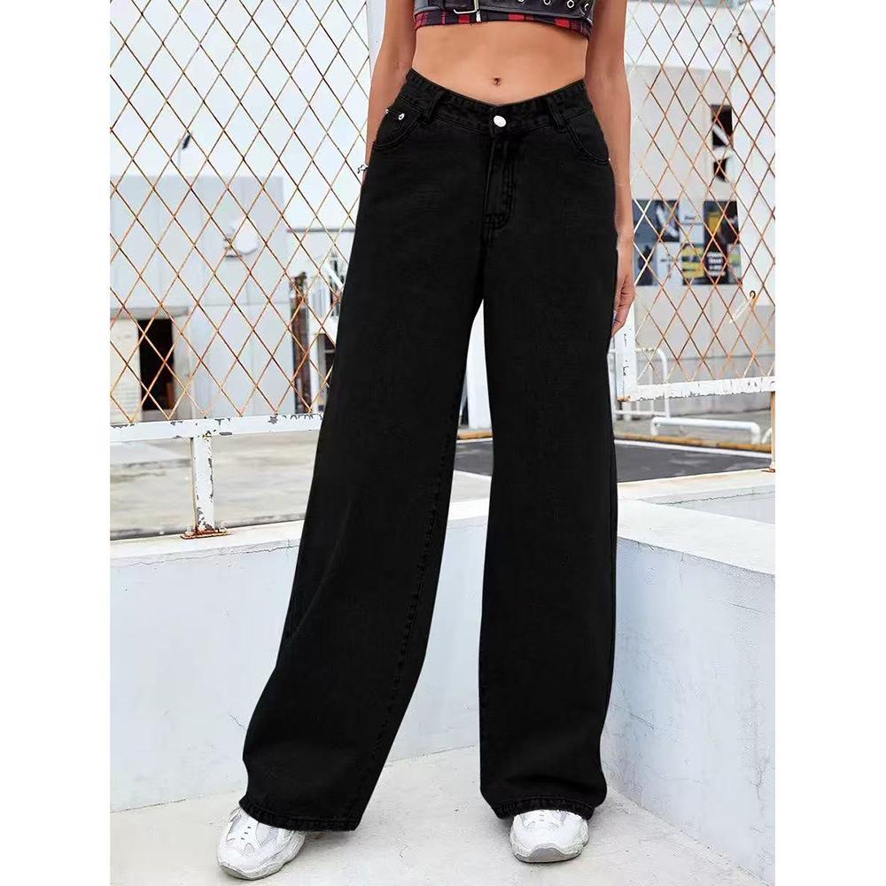 Retro Washed High-Waist Straight Leg Jeans for Women - Slimming Wide-Leg Style for Spring and Autumn 2026