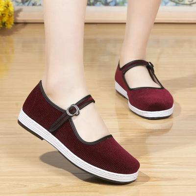 Damenmode weinrot hochwertiger Stoff Schnallenriemen rutschfeste Schuhe Dame Freizeit Frühling & Sommer Retro Tanzschuhe fa312