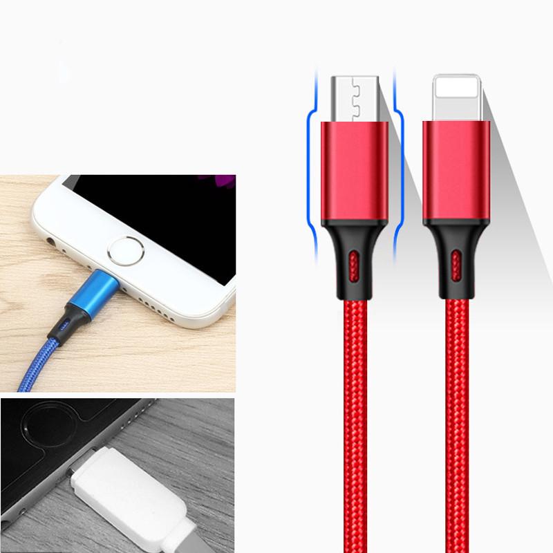 Durable Handset Data Line Double Metal Woven Nylon Data Cable For Apple And Android Devices