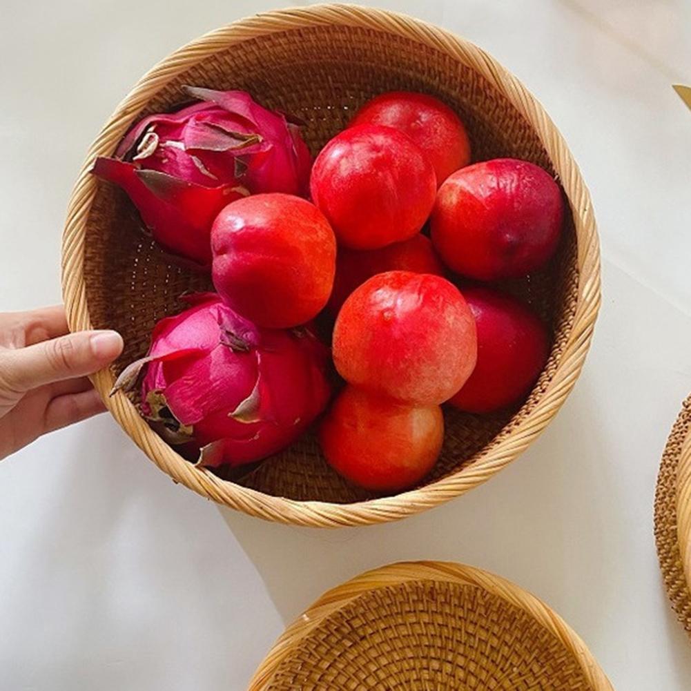 Hand-Woven Flower Basket Food Storage Platters Natural Simplicity Rattan Storage Basket For Home Kitchen Storage Accessories