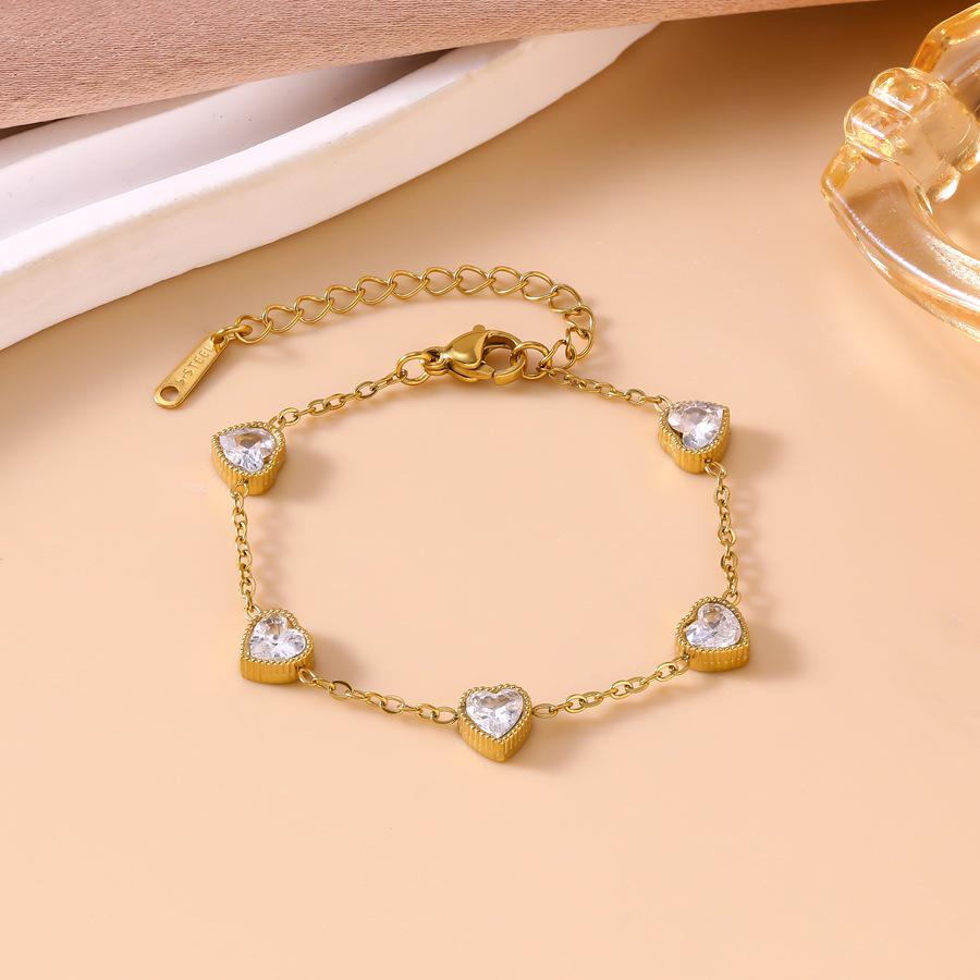 18K Gold-Plated Heart-Shaped Zircon Bracelet for Women - European & American Fashion, Light Luxury, High-End Feel