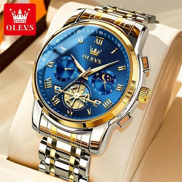 OLEVS 2859 Top Original Quartz Men's Watches Classic Roman Scale Dial Moon Phase Waterproof Luminous Luxury Wrist Watch for Male