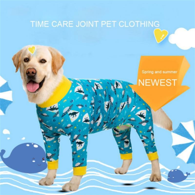 Pet Big Dog Tight Clothes Cartoon Printed Dog Jumpsuit 4-legged Pajamas Coat Nursing Belly Weaning Clothes Bodysuit Home Wear 12