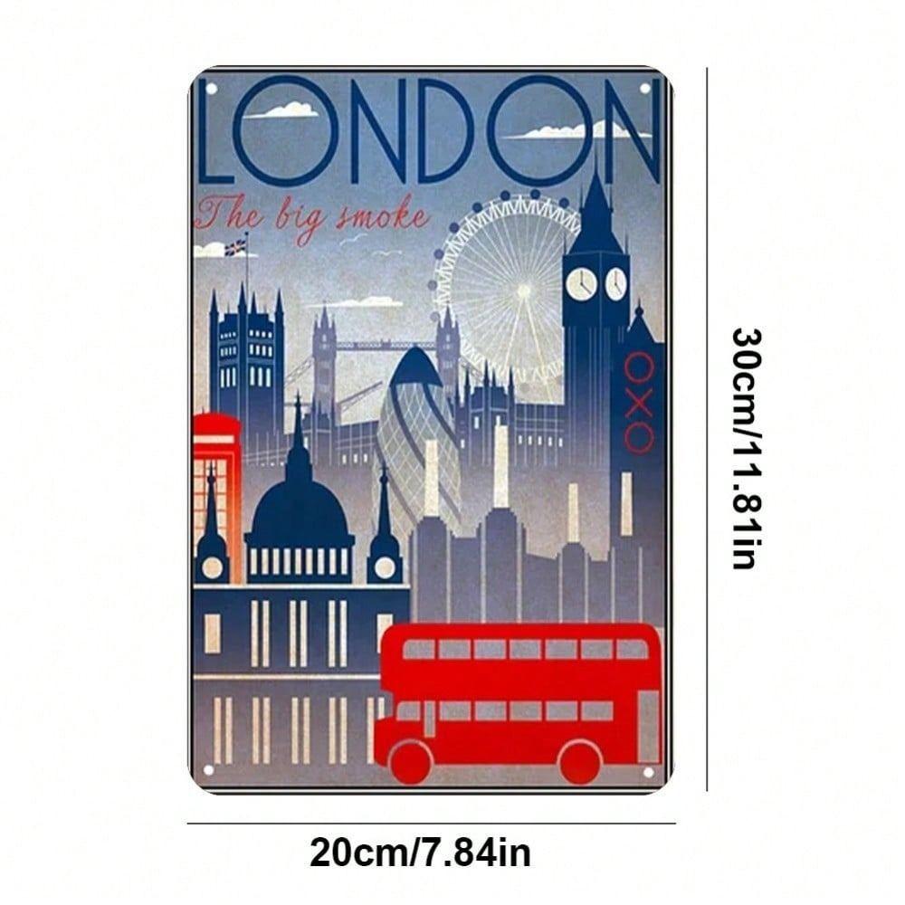 Vintage London Metal Wall Art Cityscape Poster for Living Room Decor