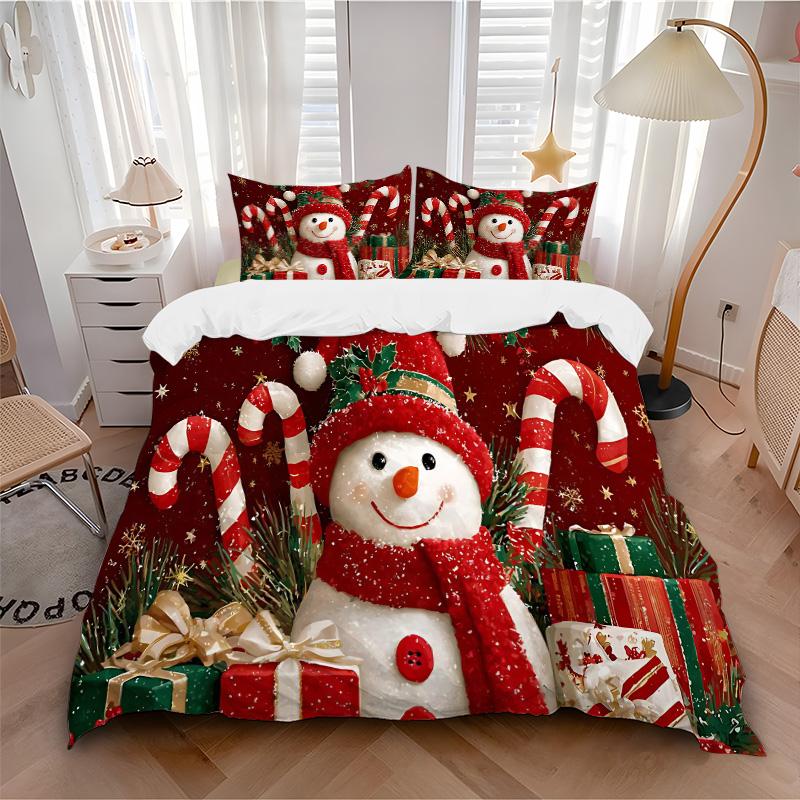 Christmas Snowman Decorations Print 3Pcs Bedding Setduvet Cover With 2 Bedropillowcase Home Birthday Gift