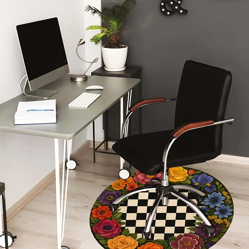 

1pc Office Carpet Chair Mats Floral Chessboard Design Perfect for Decorating Office Chairs, Living Rooms, Or Bedrooms 80cm