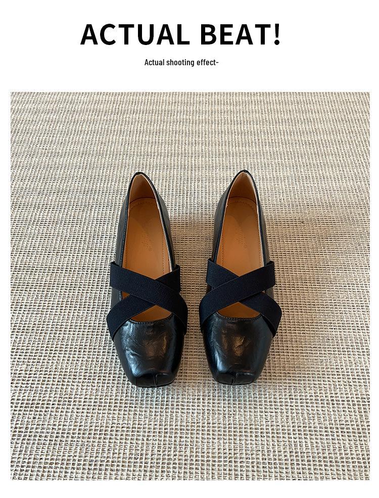 2025 Women's Retro French Square Toe Mary Jane with Hidden Heel and Pleated Design