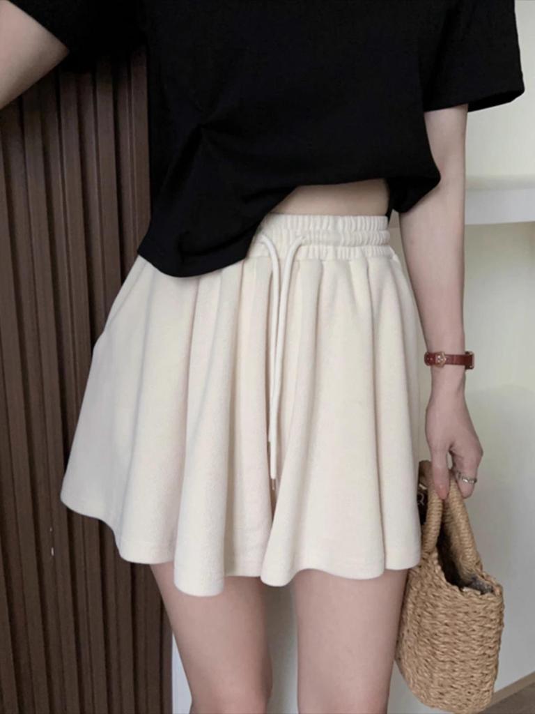 Women's High Waist Grey Pleated A-Line Culottes - Summer 2023 Casual Petite Sport Shorts