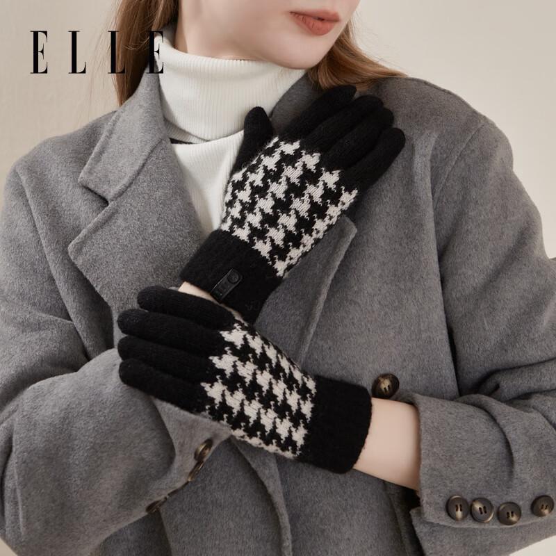 

ELLE Women s Houndstooth Wool Knit Touchscreen Gloves One Size